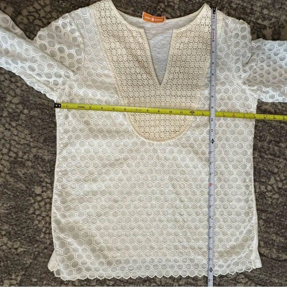 Tory Burch Women’s Size S Cream Ivory Tali Honeycomb Lace Long Sleeve Top